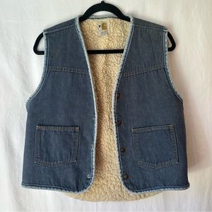 Vintage 70s/80s Carhartt Denim Faux Sherpa Lined Vest Size M